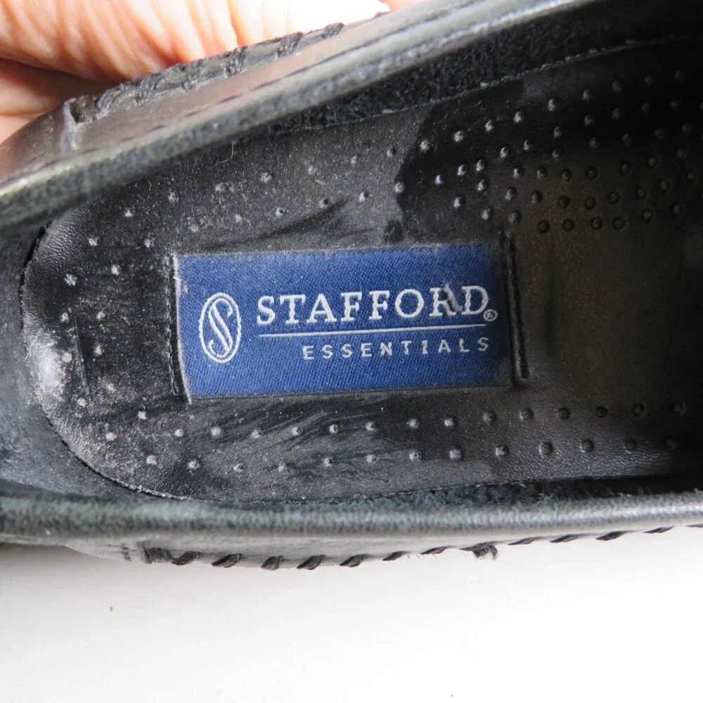 VTG Men's Stafford Leather Navy Shoes 9M(D) Slip-on Loafer Tassels Woven design - Picture 9 of 11